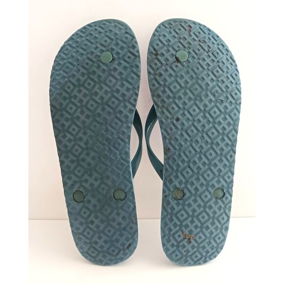 Tory Burch Flip Flops Cornflower Blue Printed Insole Gold Logo 1/2" Strap 9M - Picture 8 of 9